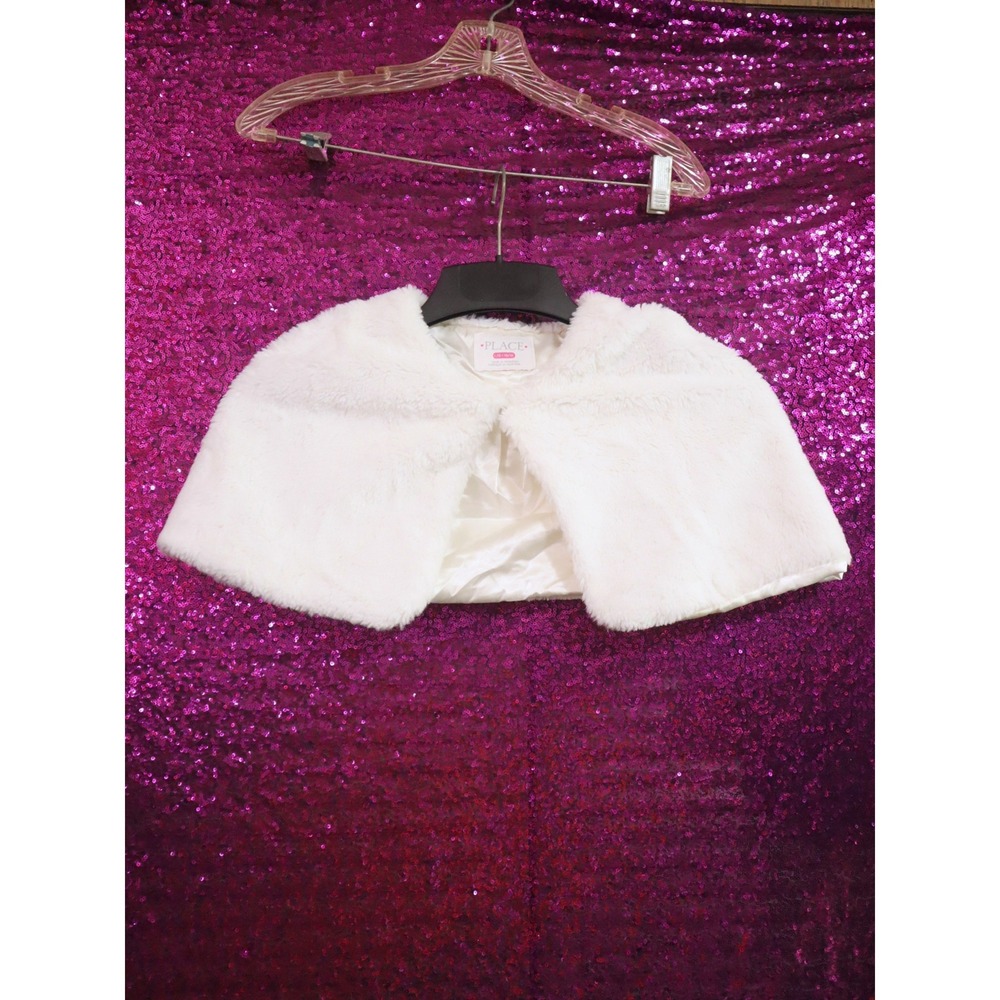 White Faux Fur Shrug Size 10/12 The Children's Place Girls Rhinestone Capelet